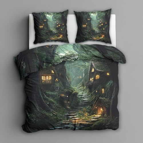 Generisch Zauberwald Bettwäsche 135x200 Fantasy Motiv 2tlg, Weiche Mikrofaser Bettbezug & 1 Kissenbezug 80x80, Wendebettwäsche für Schlafzimmer Deko, Geschenke (IV162)