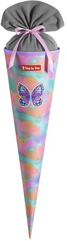 Step by Step Schultüte „Butterfly Luna“, lila, passend zum Schulranzen, aus recycelten PET-Flaschen, Verschluss aus Stoff, 5 l Füllvolumen, 70 cm Höhe