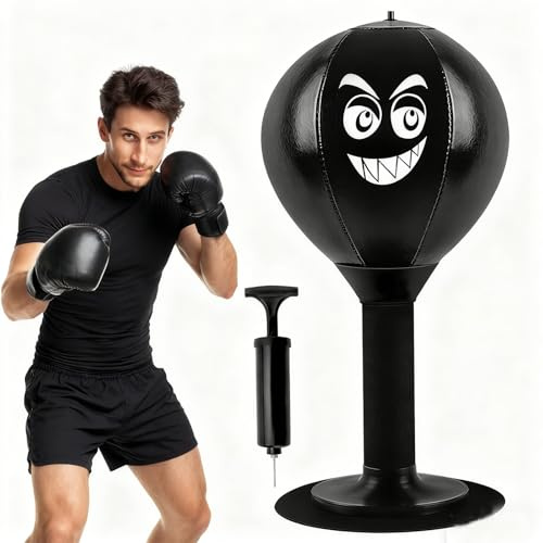 Punchingball escritorio con ventosa y bomba – alivio del estrés saco de boxeo escritorio saco de arena mesa inflable pelota de boxeo juguete antiestrés para oficina, oficina en casa y adultos