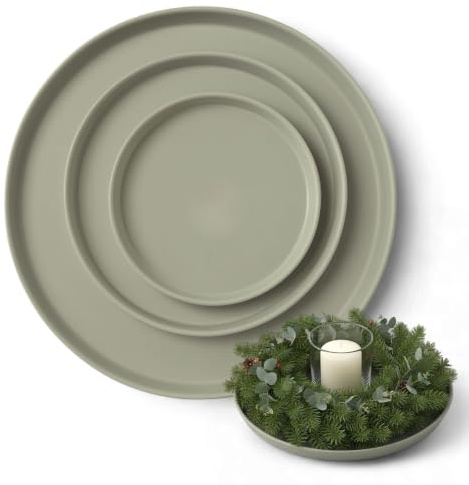 LIVLIG Deko Tablett Set Moosgrau, 3er Kerzentablett & Serviertablett | Schönes Dekotablett für Adventskranz & ganzjährige Deko. Premium Tablett rund (25, 30, 40 cm), Made in Europa