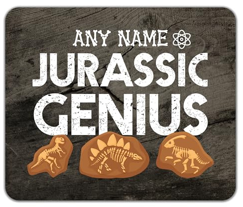 Shopagift Personalised Any Name Jurassic Genius Dinosaurs Mouse Mat Pad 24cm x 19cm
