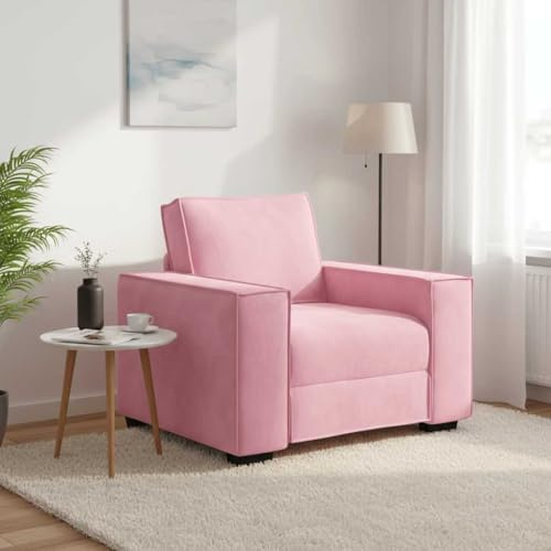 GeenYuu Sessel Rosa 60 cm Samt, Weich Gepolstert, Robuster Holz-Metallrahmen, Breite Armlehnen, Komfortables Lounge Sofa für Wohnzimmer, Büro, Gästezimmer
