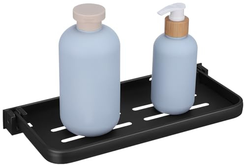 NUOBESTY Étagère Murale Pliante 30 Cm en Aluminium Allié, Couleur Noir Mat, Étagère sous Évier Étanche Drainage Intégré, Rangement Compact pour Salle de Bain, la Cuisine et Camping-Car