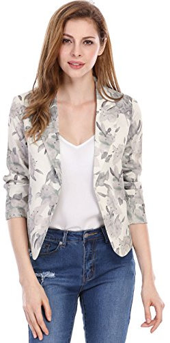 Allegra K Blazer Femme Imprimé Fleuri Veste de Costume d'affaires Décontracté à Revers Cranté Coupe Cintré Blazer de Bureau Floral Beige-Floral XL