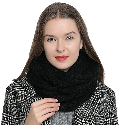 DonDon Loop Schal Damen Winter Schlauchschal Winterschal Wollschal warm und weich schwarz