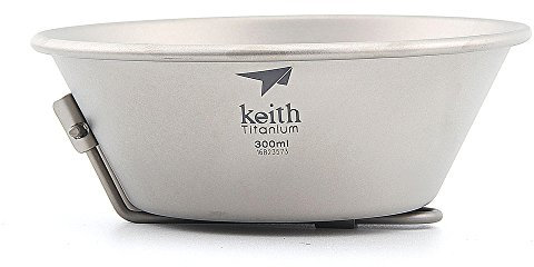 Keith Ti5320 Camping Titanium Bowl With Folding Handle Ultralight Bottom Folding Bowls Cookware Tableware Cutlery 300ml Only 50g