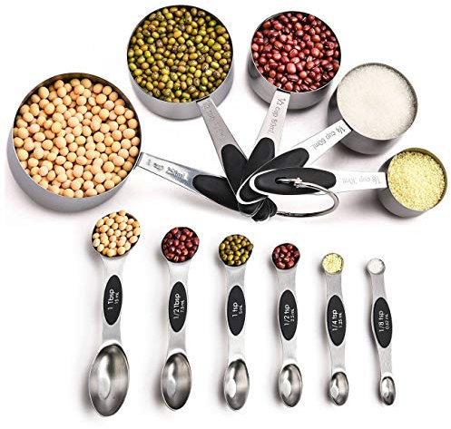 Magnetic Measuring Spoons and Stainless Steel Measuring Cups Set of 11, 5 Measuring Cups & 6 Double Sided Stackable Magnetic Measuring, Measuring Dry and Liquid Ingredients.