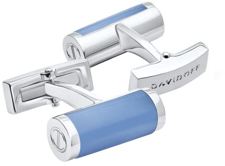DAVIDOFF ESSENTIALS Manschettenknöpfe Blau/Silber – exklusive rhodinierte und lackierte Messing Manschettenknöpfe – stilvolle Herren Accessoires in Zylinderform