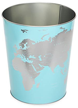balvi Papierkorb Globe Farbe Türkis Weltkartendesign Blech 26 cm (Höhe) 22 cm (Durchmesser)