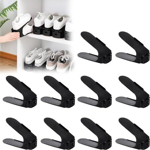 UISEBRT Einstellbare Schuhregale Schuhstapler 30 Stück Schwarz, Schuhhalter platzsparend 3-Stufen-Verstellung, Schuh-Organizer Rutschfest