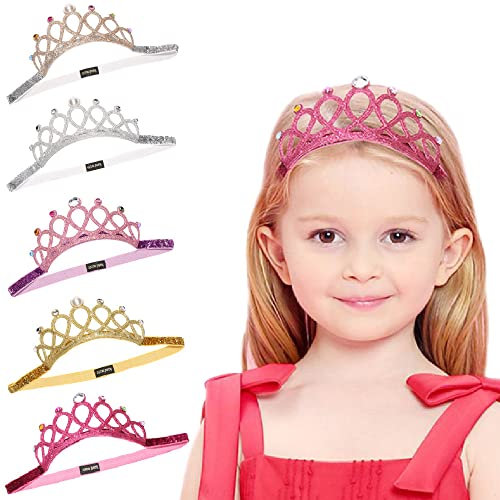 5 Stücke Madchen Krone, Crown Stirnband Kinder, Prinzessin Tiara Set, Madchen Krone Haarband, Tiara Elastisches Haarband, Sparkling Crown Stirnband, für Kinder Mädchen, für Baby Kinder Mädchen