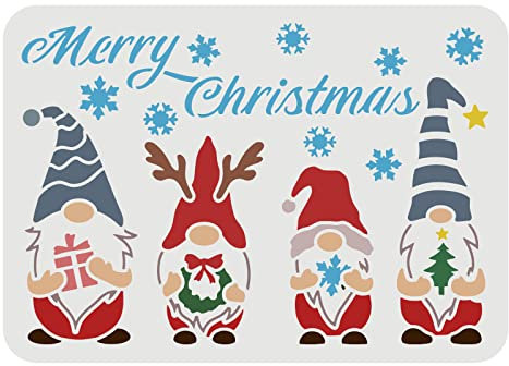 FINGERINSPIRE Frohe Weihnachten 4 Zwerge Schablonen 29,7x21cm Weihnachtszwerg Schnee Wiederverwendbare Zeichenschablonen zum Malen auf Holz, Boden, Wand und Fliesen als Heimdekoration