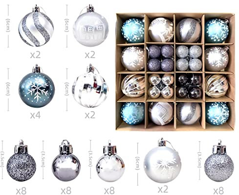 Weihnachtskugeln Set Christbaumkugeln 42/44Pcs Weihnachten Kugel Glitzer Bunt Weihnachtsbaumkugeln Box mit Aufhänger Weihnachtsdeko Kunststoff Weihnachtsdeko Weihnachtsbaum Deko für Innen Aussen
