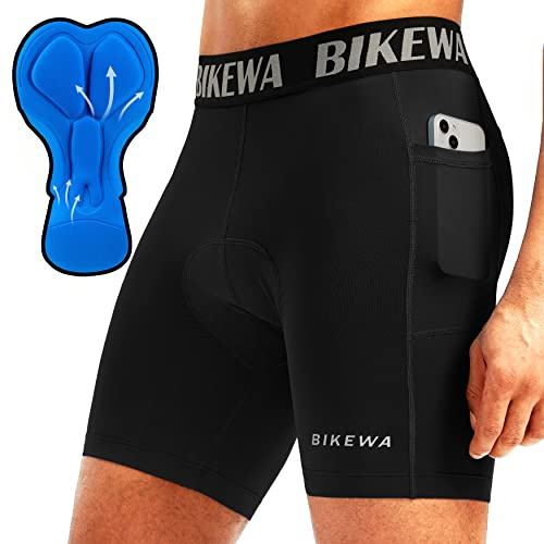 Men's 4D Padded Bike Shorts Cycling Underwear Biking Bicycle Road Riding Cycle Biker Padding Shorts for Men Side Pockets(Black,L)
