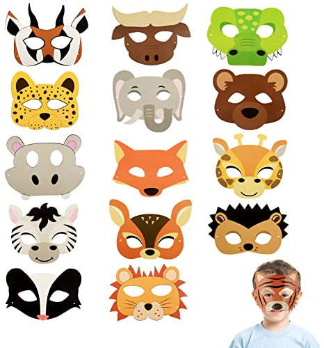 Abeillo 15 Stück Tiermasken für Kinder, Papier-tiermasken Waldtiere Tiermasken für Geburtstag Deko Kinder Erwachsene Cosplay Party Waldtier Thema Partyzubehör (Abmessungen wie abgebildet)