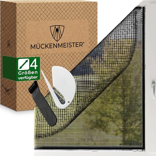 MÜCKENMEISTER® Fliegengitter Fenster (120x240cm, schwarz) aus Glasfaser - Fliegengitter zuschneidbar - Insektenschutz Fenster mit Klebestreifen - Fliegennetz Fenster - Mückennetz Fenster