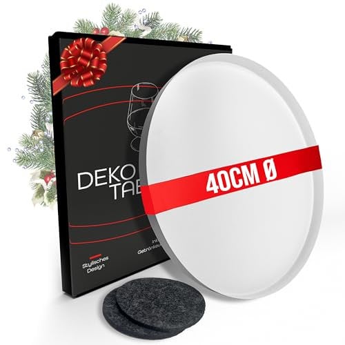 DREIBERG® Deko Tablett | Ø 40 cm | Dekotablett weiß | Dekoteller weiß | Dekotablett rund | inkl. 2 Getränkeuntersetzer