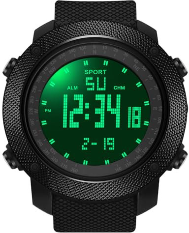 Montre Militaire Homme Commando pour Homme 50M Étanche Montre de Sport avec Calendrier,Réveil, Chronomètre, Montre Numérique Étanche 50ATM Cadran Lumineux dans la Nuit