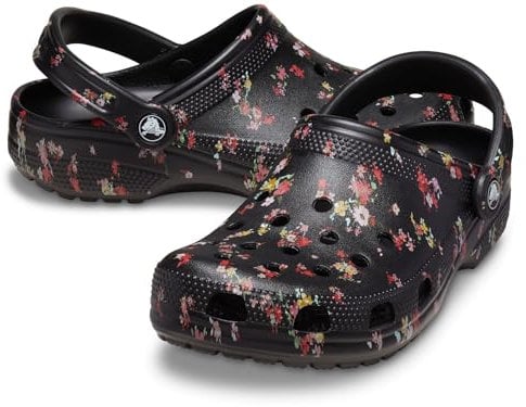 Crocs Unisex Classic Printed Floral Clogs, Black Ditsy, 3 UK