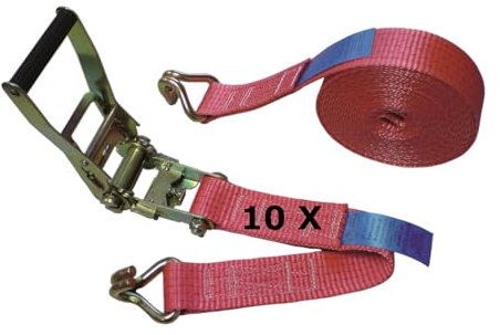 10 Stück - Standard Ratschen-Zurrgurt 50mm - 5 Tonnen - 8 Meter - 2-Teilig - Schwerlast Spanngurt 10er Set