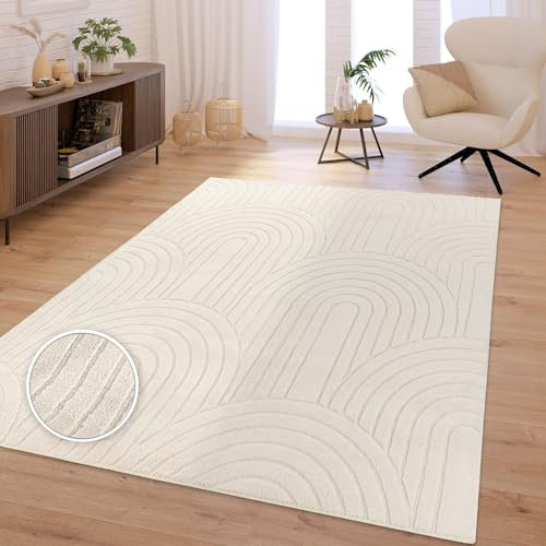 TT Home Wohnzimmer Teppich Schlafzimmer Hochflor Skandinavisch Uni Boho Waschbar, Farbe:Hellbeige Hellcreme, Größe:120x160 cm