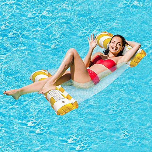 SHMIZZ Aufblasbares Schwimmbett, 2 Stück Wasser-Hängematte Loungesessel Pool Lounge Luftmatratze Pool Aufblasbare Pool-Hängematte Pool Aufblasbare Hängematte Tragbarer Schwimmstuhl (Gelb-1pcs)
