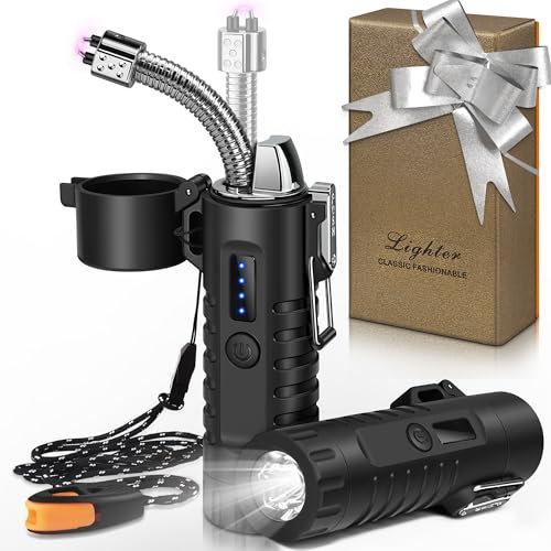 Lafagiet Electric Lighter, USB C Rechargeable, with LED Battery Display, Flashlight, 360° Flexible extendable Arc Lighters for Candle, Camping, Outdoor Adventure