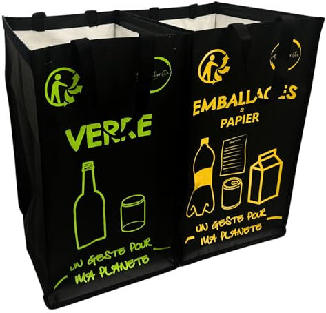 Poubelle tri selectif - poubelle double - poubelle cuisine 50 litres - poubelle tri selectif 2 bac - poubelle cuisine tri selectif 2 bacs (Noir)