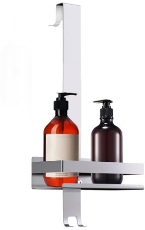 GOOPOOL Mensola Doccia da Appendere, Bagno Mensola Doccia Senza Foratura, Portaoggetti in SUS 304 Acciaio Inox da Appendere al Porte Doccia in Vetro, Porta Shampoo Doccia da Appendere, Argento