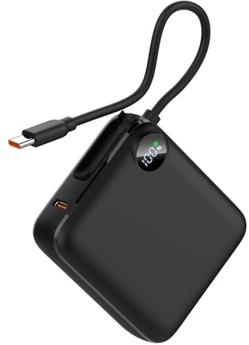Build-in USB C Cable Mini Power Bank, 10,000mAh 20W High-Speed Small Portable Charger, Fast Charging Battery Pack for iPhone 16/15/15 Pro/15 Pro Max/15 Plus, Galaxy (Mini)