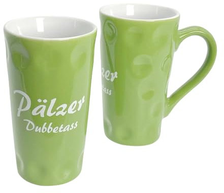 1 x Pälzer Dubbetass 0,2 L - Dubbetasse mit Aufdruck - Pfalz Tasse, Kaffeebecher aus Keramik mit Henkel Farbe grün