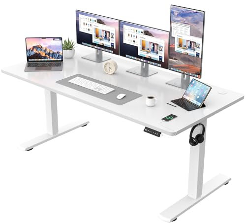 JUMMICO Höhenverstellbarer Schreibtisch KOMPLETTE TISCHPLATTE Elektrischer Schreibtisch Höhenverstellbar mit Memory-Funktion Steh-Sitz Tisch Computertisch 160 x 60 cm Weiß