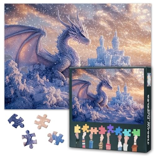 Ice Dragon Puzzles - Puzzle 1000 Teile Erwachsene, Schnee Schloss schwierig herausfordernde Puzzles für Erwachsene (70 x 50 cm), Familie Spielabend & Home Decor (Fantasy Series)