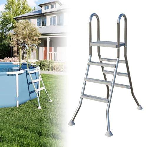 Froadp Échelle de piscine en acier inoxydable avec 3 marches antidérapantes - Charge maximale : 150 kg - Pour piscine et piscine - Hauteur jusqu'à 110 cm - Argenté