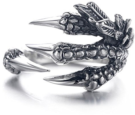 EQLEF Dragon Claws Herrenring, Gothic Wild Alondra Drachen Ring (A)