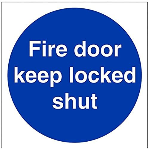 V Safety 18015AM-S Fire Door Keep Locked Shut Sign - Square - 150mm x 150mm - Self Adhesive Vinyl, Blue