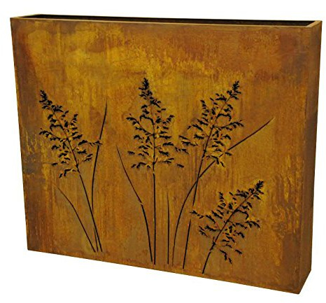 Saremo Großer Raumteiler - Material: Rost - Motiv: Gräser - 120cmx22cmx100cm - Hochwertige Gartendeko
