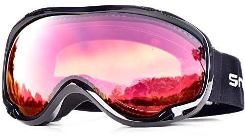 Snowledge Lunettes de Ski Masque de Snowboard pour Homme & Femme Anti-UV400, Anti-Buée, Coupe-Vent, Lunettes de Protection avec Grande Lentille OTG Sphérique (B-Rose Rouge)