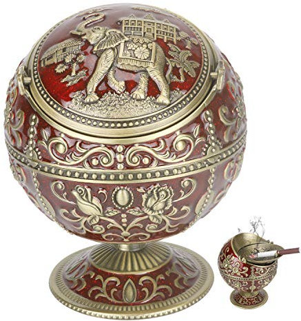 LAUYOO Vintage Aschenbecher mit Deckel für Zigaretten, Metall, tragbarer Aschenbecher für draußen und drinnen, handgestempelt, winddicht, edles Geschenk für Männer und Frauen ...