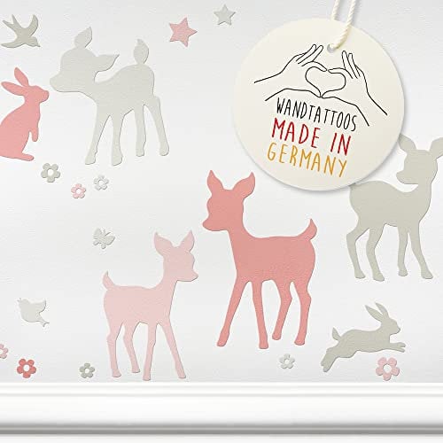 LOVELY LABEL Wandtattoo Kinderzimmer I Made in Germany I Babyzimmer Deko I Kinderzimmer Deko I Design Wandsticker Mädchen & Junge Waldtiere & Sterne I Apricot Beige