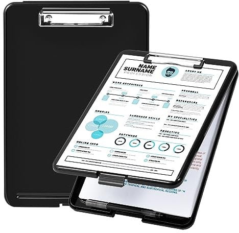 Amazon Basics Kunststoff-Klemmbrett mit Ablage, Schwarz, 2 Stück