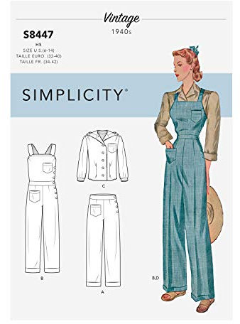 Simplicity Pattern SS8447H5 Women's Vintage Trousers, Overalls and Blouses
