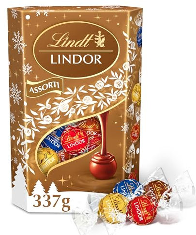 Lindt - Cornet LINDOR Assorti - Chocolat au Lait, Lait Noisettes, Noir et Blanc - Cœur Fondant - 337g