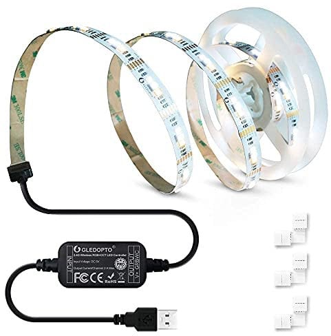 GLEDOPTO ZigBee 3.0 DC 5V USB TV Retroilluminazione LED USB Controller Pro Kit con 2M RGBCCT IP20 Striscia Luci Compatibile con Hue Amazon Echo Plus SmartThings APP/Controllo vocale/Telecomando RF