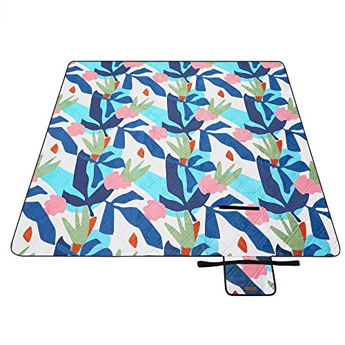 SONGMICS Picknickdecke, 200 x 200 cm, großer Teppich, für Camping, Park, Garten, Strand, wasserabweisend, maschinenwaschbar, faltbar, buntes Farn, GCM087Q03