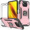 KANSi Funda Compatible con Xiaomi Poco X3 NFC/Poco X3 Pro, Cristal Vidrio Templado [2 Piezas] Capa Anillo iman Soporte Hard PC y Silicona Antigolpes Armor Carcasa - Oro Rosa