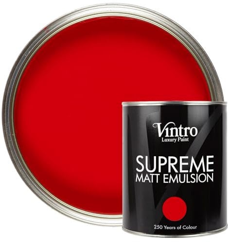 Vintro | Red | Luxury Matt Emulsion | Smooth Chalky Finish | Multi Surface Paint | for Walls, Ceilings, Wood and Metal (Red) 1L