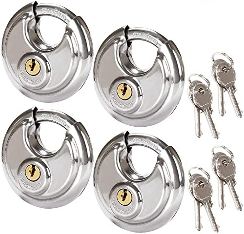 STARVAST Lot de 4 Cadenas Circulaires de Sécurité, 70MM Cadenas Rond en Acier Inoxydable, Cadenas à Disque Résistant à la Rouille pour les Remises, les Garages, les Remorques, 2-3/4 po de Large