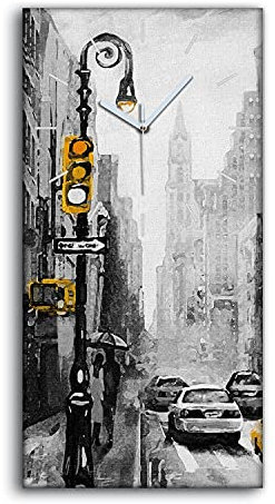 Coloray Uhr auf Leinwand - Weiße Hände - Segeltuch Kunst Wand Uhr Wohnzimmer Dekoration Ohne Tickendes Geräusc - New York Street City Cars