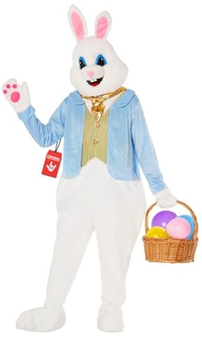 Morph Osterhasen Kostüm Erwachsene, Flauschiges Halloween Kostüm | Plüsch-Overall, Weste & Hasenkopf, Flauschiges Maskottchen, Zum Überziehen, Perfekt für Halloween, Ideal zum Verkleiden
